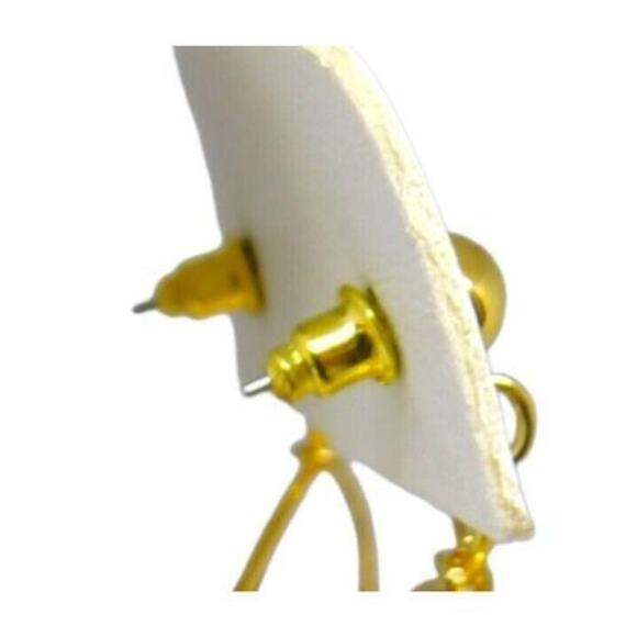 Hoop Earrings Gold Tone Textured White Beads Classic Style Approx. 1.5" Jewelry - Picture 3 of 5